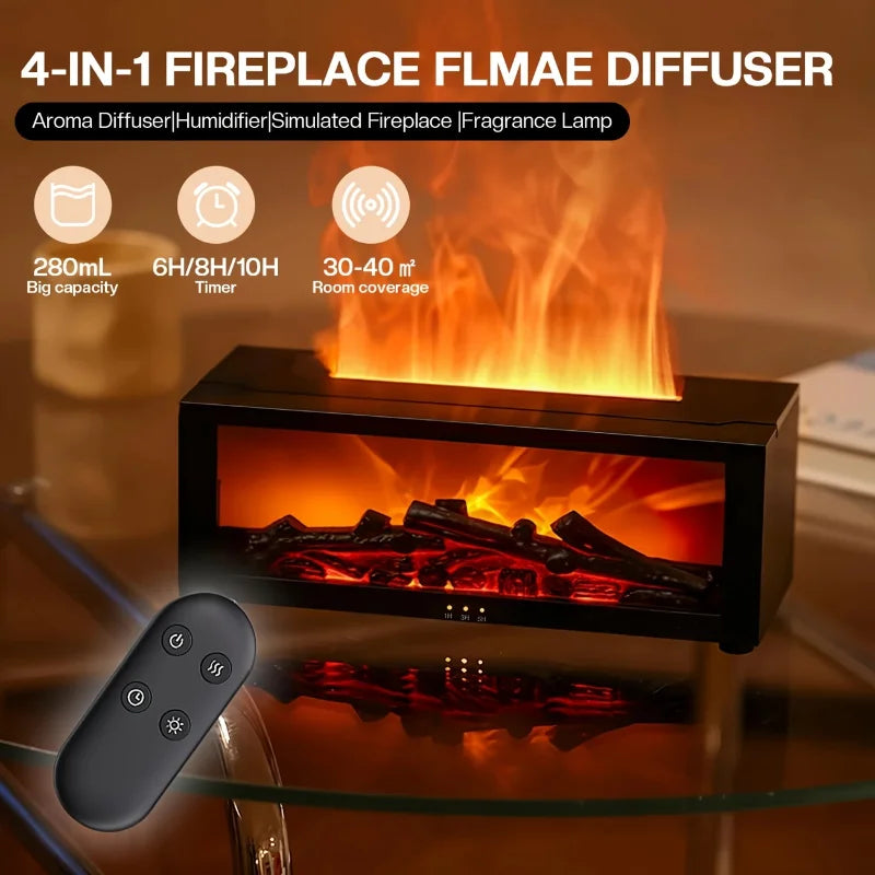 Fireplace Flame Diffuser, 9.47oz Cool Mist Air Humidifier With Remote And Timer, USB Powered  Diffuser With 2pcs Essential Oils,
